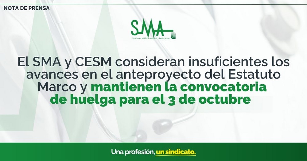 El SMA y CESM consideran insuficientes los avances en el anteproyecto del Estatuto Marco y mantienen la convocatoria de huelga para el 3 de octubre