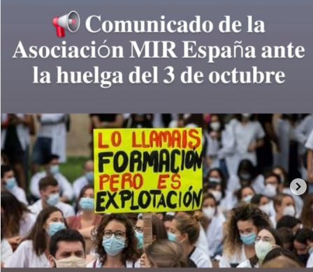 Comunicado de la Asociación MIR España ante la huelga del 3 de octubre